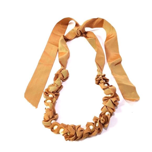 Neiman Marcus Lee Angel Women's Grosgrain Ribbon Pearl Tie Necklace NWT 250 - Picture 1 of 6